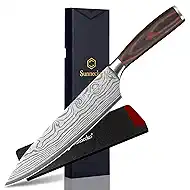 Sunnecko 8 Inch Chef Knife - Ultra Sharp 12-15 Degree Edge Kitchen Knife for Meat Vegetable Cutting Japanese Style, High Carbon Stainless Steel Blade, Pakkawood Handle &Sheath, Cooking Father Day Gift