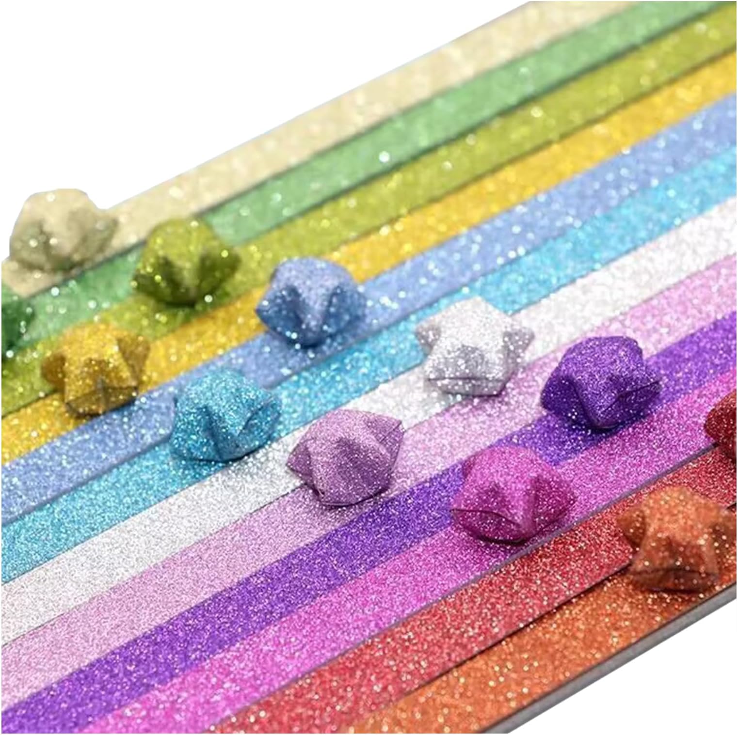 350 Sheets Origami Star Paper Strips Package - Multi Colors Glitter Lucky Star Colorful Decoration Folding for Gifts, Arts Crafting Supplies, School Teaching, DIY Projects
