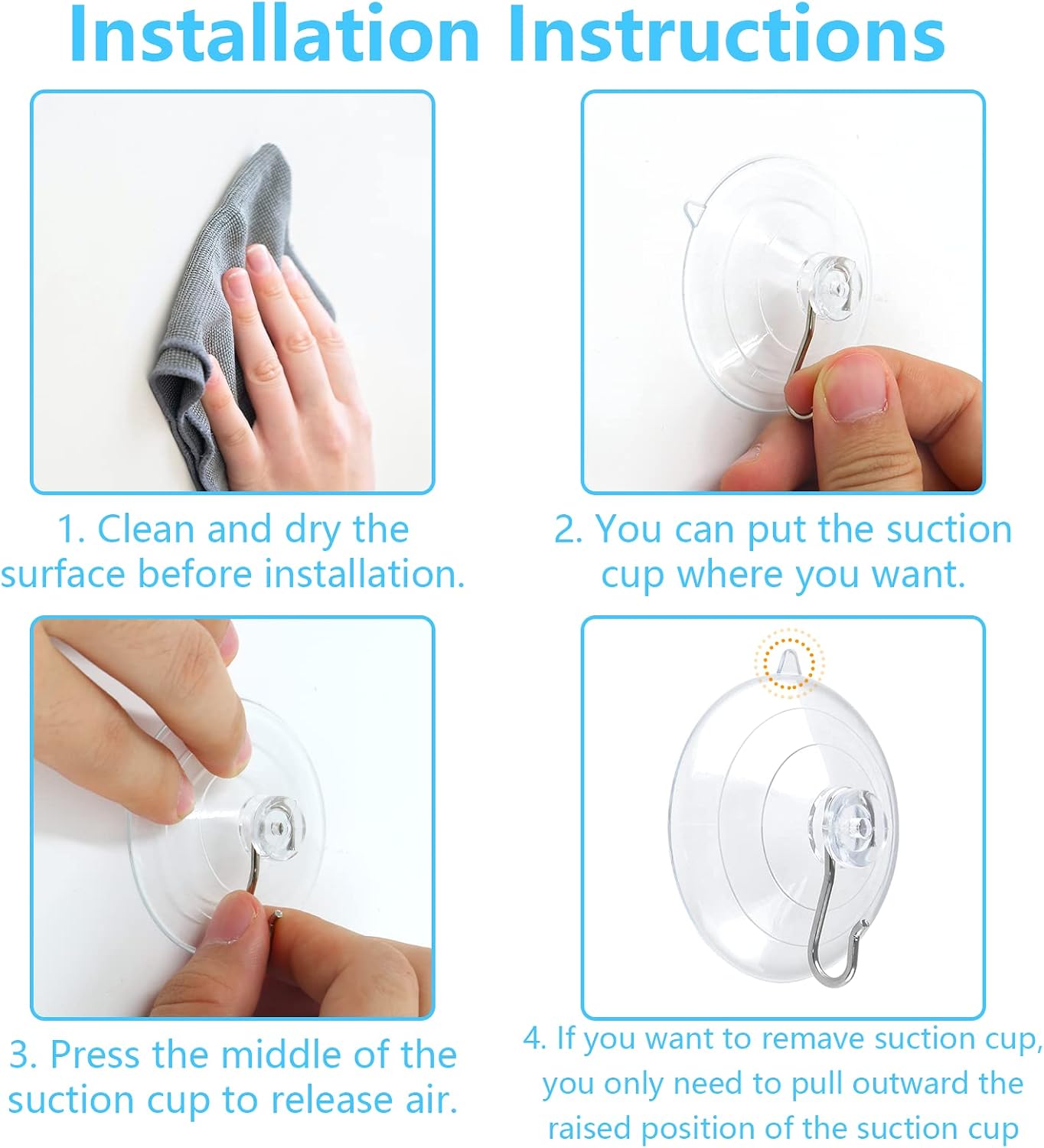 Piutouyar 12Pcs Clear Suction Cup Hooks, 1.77 Inch Heavy Duty Wall Hooks