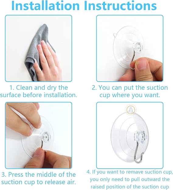 Piutouyar 12Pcs Clear Suction Cup Hooks, 1.77 Inch Heavy Duty Wall Hooks