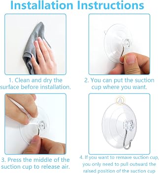Piutouyar 12Pcs Clear Suction Cup Hooks, 1.77 Inch Heavy Duty Wall Hooks
