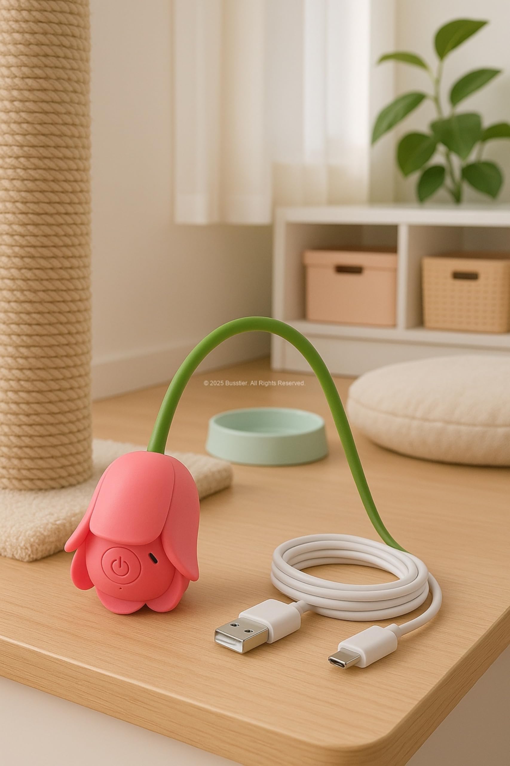 Busstier Akıllı İnteraktif Kedi Oyuncağı, Lale Şeklinde USB Şarjlı Otomatik Hareket Eden Silikon Saplı Eğlenceli Oyun Cihazı, Kediler İçin Evde Egzersiz ve Eğitim Amaçlı