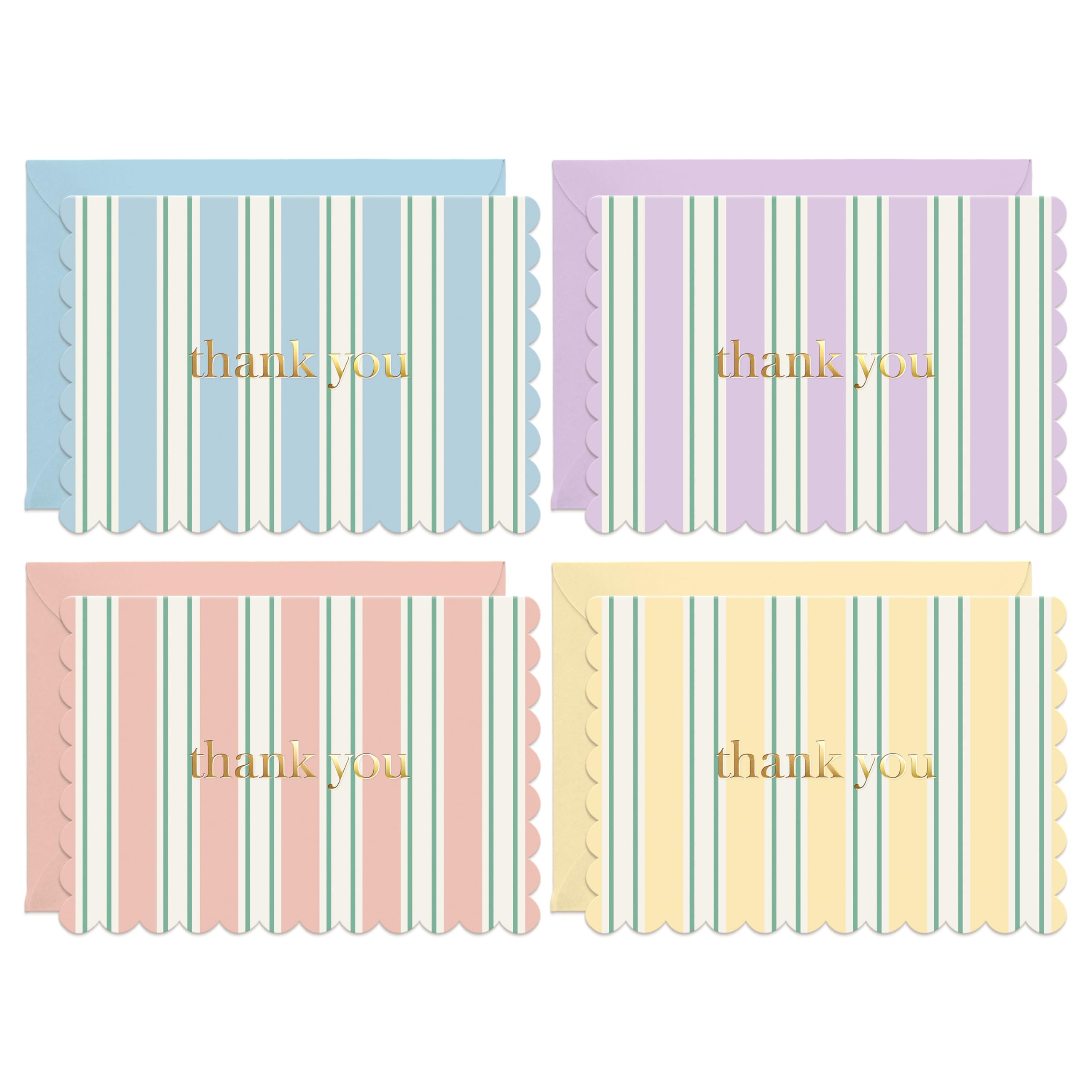 SWEETZER & ORANGE Stripe Mini Thank You Cards – Set of 36 Small 3.5x5” Gold Foil Thank You Notes with Scalloped Edges, Envelopes & Storage Box – Blank Inside – for Personal or Small Business Use