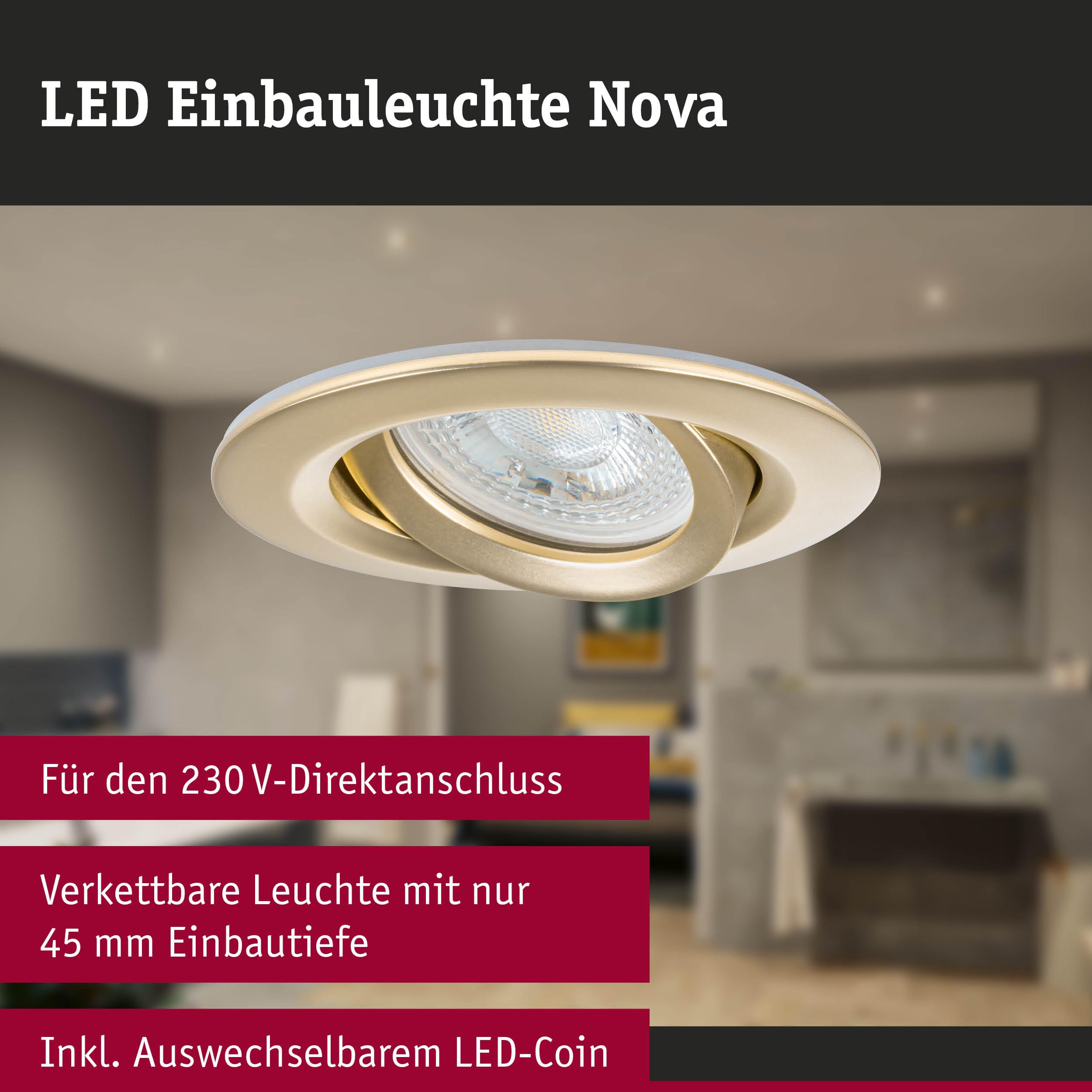 Paulmann 92408 Nova Plus - Foco empotrado (LED, IP65, redondo, 93 mm, 30 °, GU10, 3 x 6 W, 3 x 460 lm, 230 V, regulable 2700 K, color dorado mate