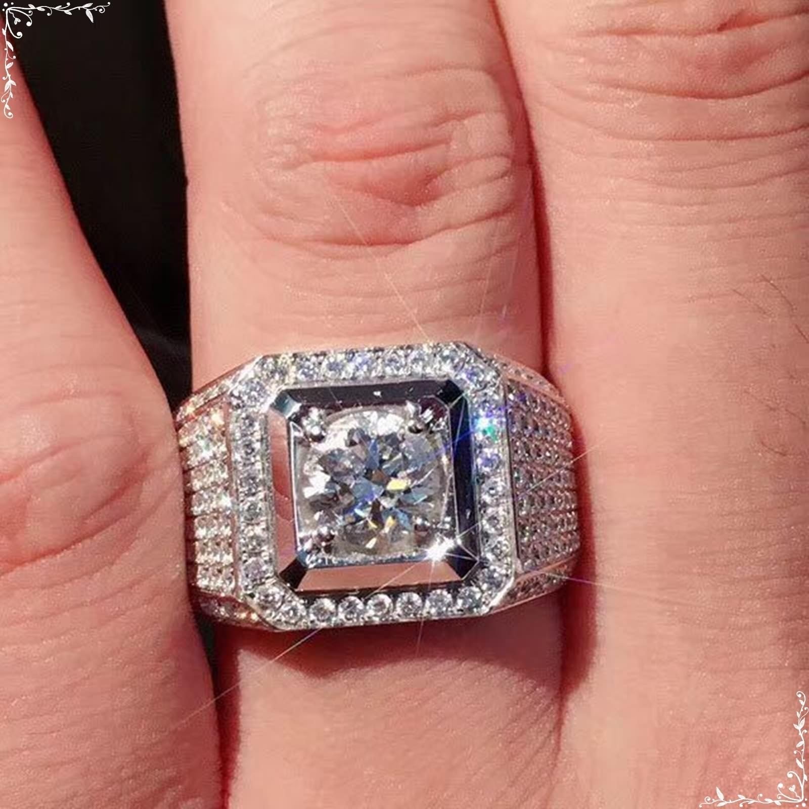 Wycian Anillo para hombre de oro blanco y mujer, plata de ley 9 K, moissanita, banda ancha con cuatro garras, tamaño 54 (17,2), moderno para madre Acción de Gracias personalizado