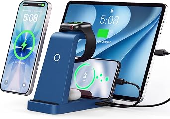 Wireless Charger for iPhone - 5 in 1 Charging Station for Multiple Devices Apple Fast Wireless Charging Stand Dock for iPhone 17 16e 16 15 14 13 12 Pro Max Apple Watch AirpodsBlue