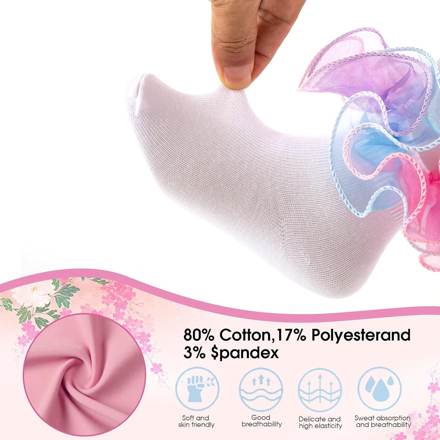 Toddler Girls Double Lace Ruffle Rainbow Socks Turn Cuff Shimmering Big Ruffle Dress Lace Socks - Image 4