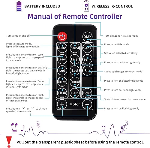 Miniatura 6 de Litake Luces de discoteca DJ de efecto mixto 4 en 1, activadas por sonido, RGBW GOBO patrón de haz estroboscópico, control remoto y DMX, luz de