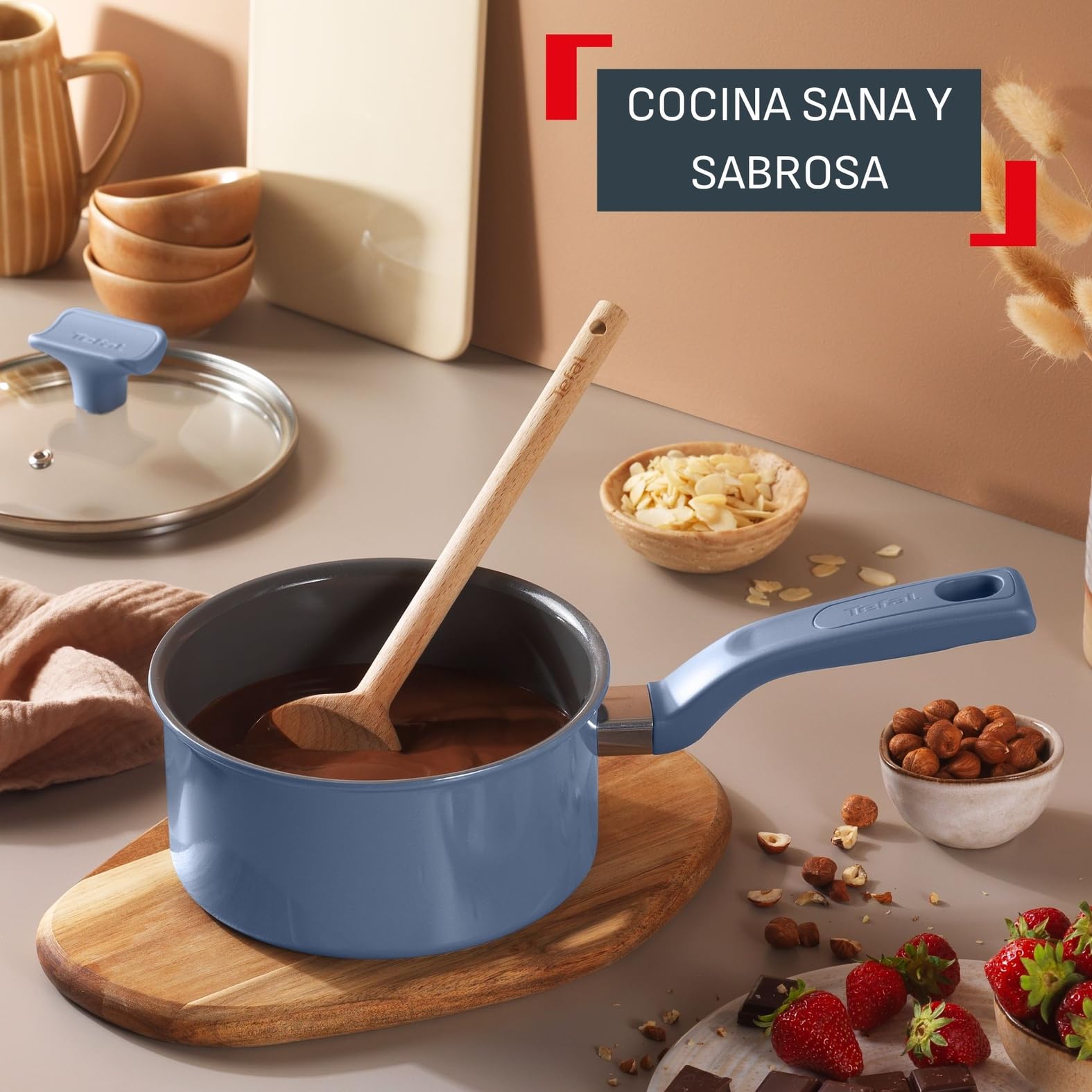 Tefal Cera Color On - Juego de 3 sartenes de 20/24/28 cm + Cazo con tapa de 16 cm + Olla con tapa de 24 cm, Revestimiento cerámico antiadherente de aluminio, 100% reciclado, Thermo-Signal