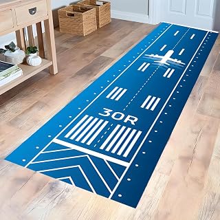Blue White Runway Runner Area Non Slip Rug,Airport Rugs,Aircraft Carpet,Airplane Carpets,Aviation Long RM1205 (80x200Cm//31x78 inch)