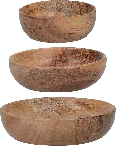 Artesà Ensaladera de Madera, Platos de Madera de Acacia, 12.4cm (5«), 10.2cm (4»), y 8cm (3"), Juego de 3