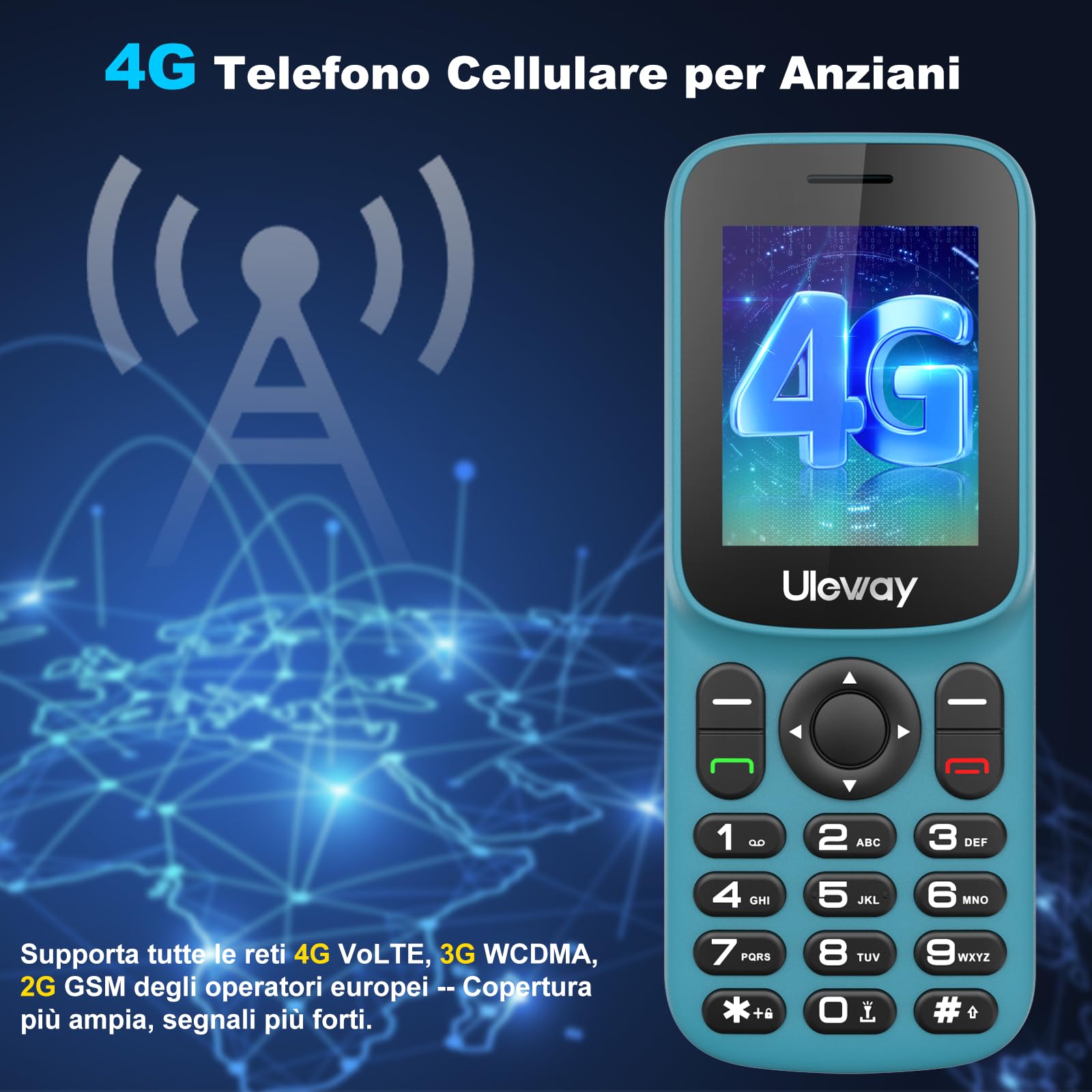 uleway 4G Telefono Cellulare per Anziani, Cellulari Anziani con Tasti Grandi, Supporto SIM Doppio, LCD da 1,77 pollici, Chiamata Rapida, Volume Alto, Torcia, Ricarica USB-C