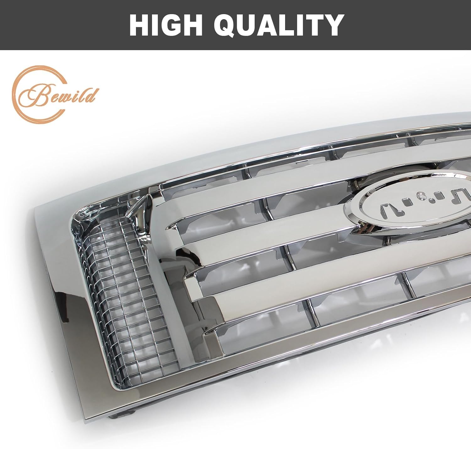 Bewild Front Bumper Grille Assembly Compatible with 2009-2014 Ford F-150 F150 XLT, Silver Chrome Housing and Insert Grille Assembly Guards Replacement for 9L3Z8200D FO1200511