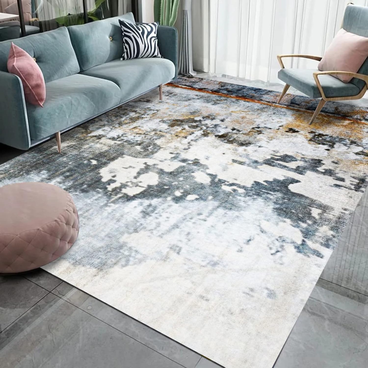Tapis de salon moderne pour chambre et canapé bleu foncé