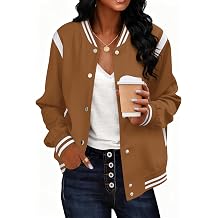 PerZeal Bomber Jacket Women Varsity Casual Button Down Lightweight Fall Winter Short Outwear with Pockets