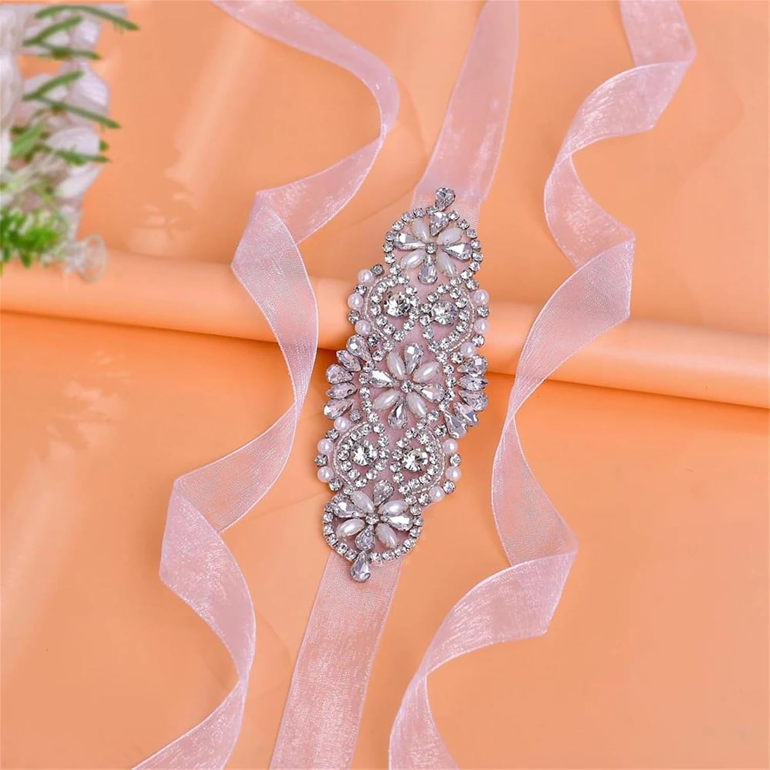 Women’S Rhinestone Pearl Crystal Applique Bridal Belt Handmade Beaded Sash For Bridesmaid Party Gowns