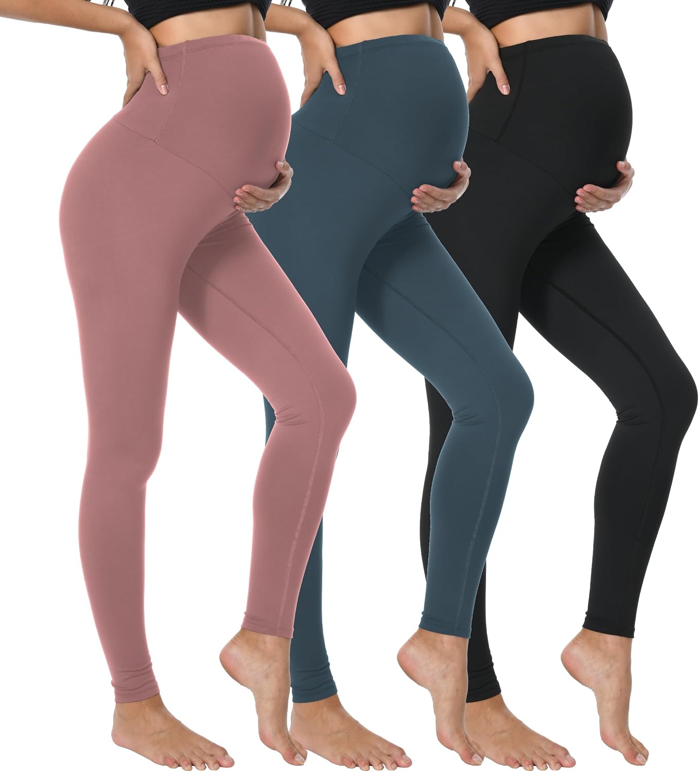Dalavch 3 Pack Women's Maternity Leggings Over The Belly High Waisted Black Yoga Workout Pregnancy Pants Activewear for Women 1 Black 1 Pink 1 Blue Medium