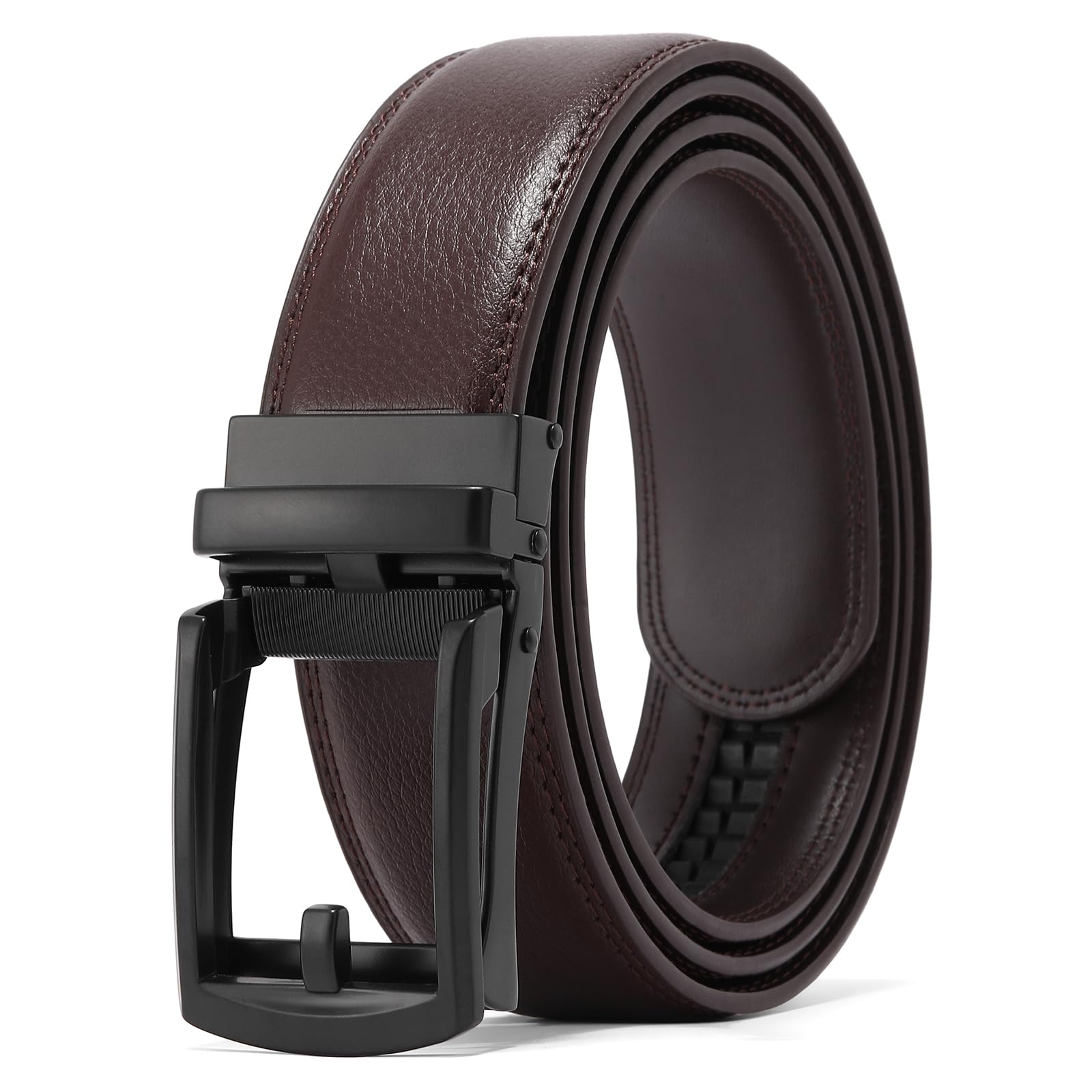 GAEKEAO Ratchet Belt for Men, Mens Dress Belt 1 3/8" Leather Automatic Adjustable Click Buckle Belts