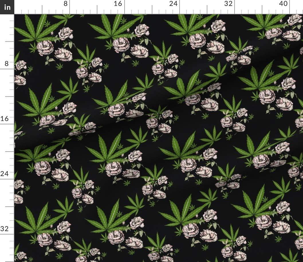 Spoonflower Fabric - Cannabis Floral Marijuana Peony Pot Leaf Printed on Petal Signature Cotton Fabric by The Yard - Sewing Quilting Apparel Crafts Decor