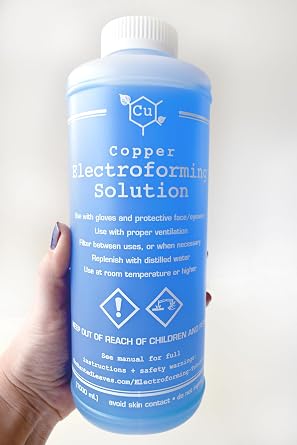 Copper Electroforming Solution | 1000 mL 1 Liter w/Tutorial Booklet & Brightener | Cu Electroformer Supply | Ready to Use for Jewelry Making | Enchanted Leaves