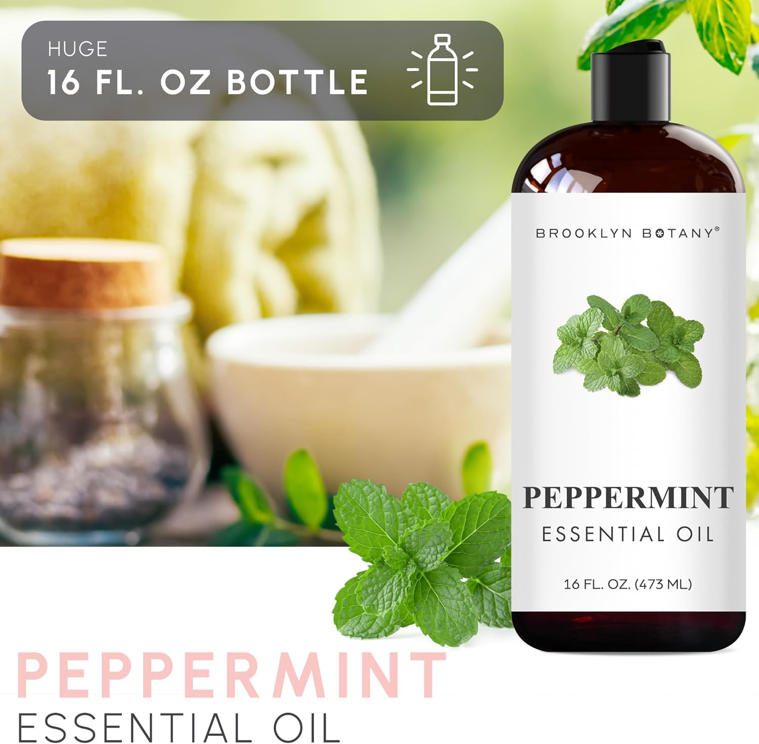 Brooklyn Botany Peppermint Essential Oil - Huge 16 Fl Oz - for Candle Making, Soap Making, Diffusers, and Aromatherapy