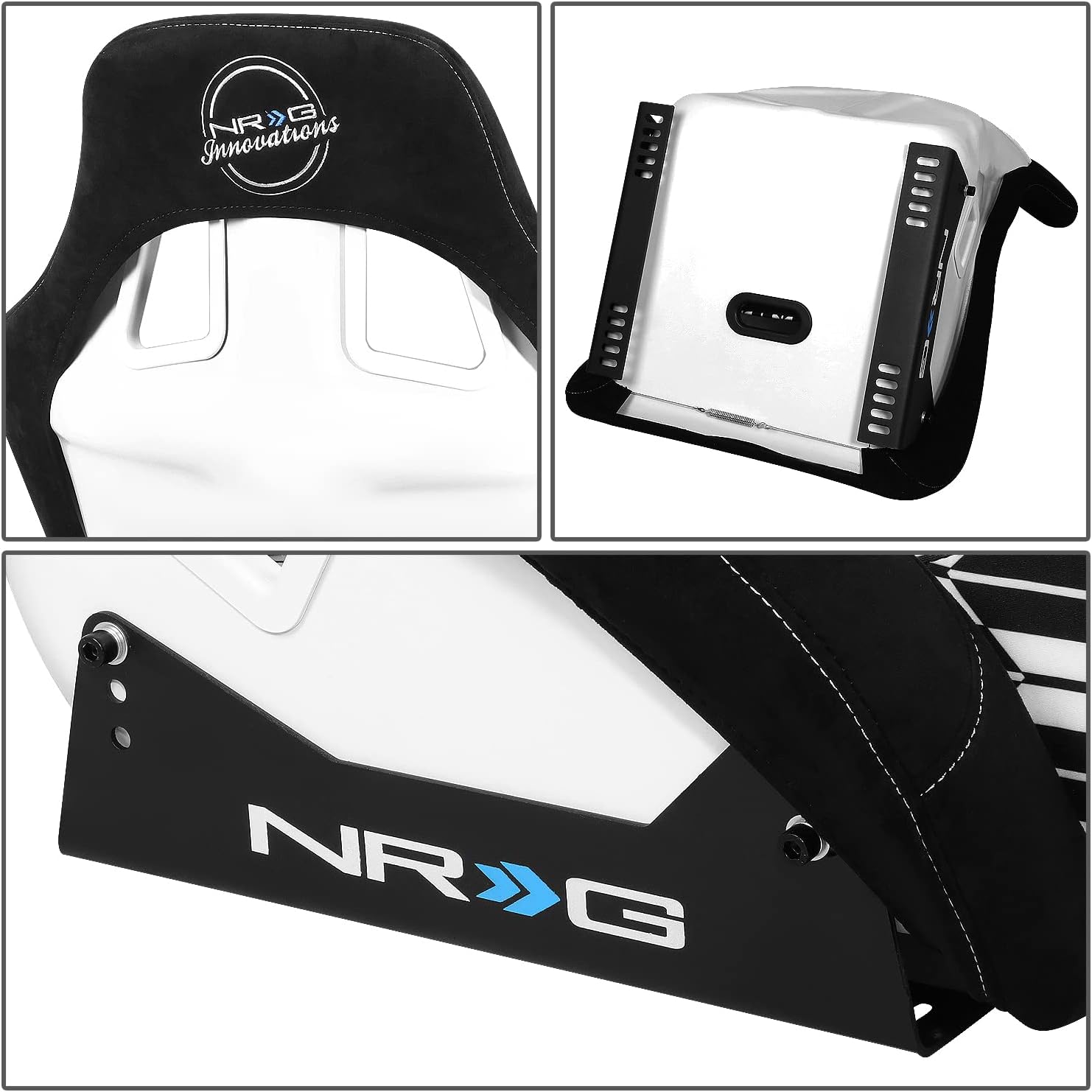NRG Innovations NRG-FRP-302-YABA Fiber Glass Black/White YABA Design Fixed Back Bucket Racing Seat w/Side Mount Bracket