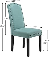 Vista 2 de LSSPAID Dining Chairs Set of 2, Modern High Back Fabric Upholstered Parsons Dining Room Chairs with Nail Head Trim and Solid Wood Legs, Green