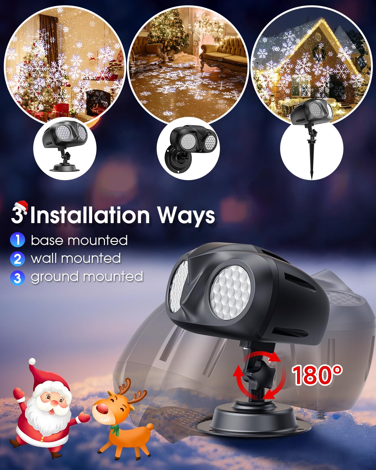 Weihnachts-Schneeflocken-Projektor HD-Lichter für den Außenbereich, Doppelkopf-Schneefall-LED-Lichter mit Fernbedienung, IP65 wasserdicht, für Halloween, Weihnachten, Neujahr, Urlaub