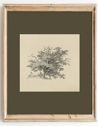 Kizbok Impresiones artísticas vintage para pared, bosquejo de árbol de granja, impresiones de pintura de paisaje para decoración de pared, escena de