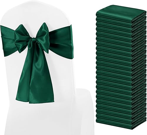 60 cintas de satén para silla, lazos de satén verde bosque, lazos para silla, suministros para bodas, recepciones, eventos, banquetes, fiestas,