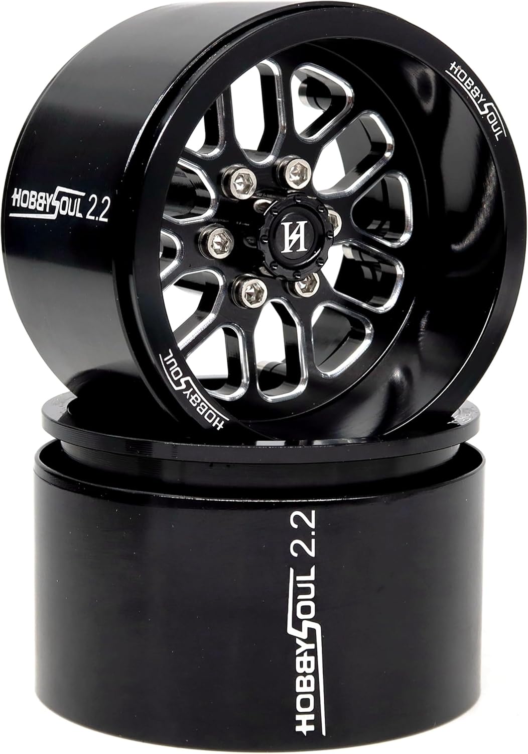 HOBBYSOUL 2.2 RC Wheels Rims -11mm Negative Offset 40mm Width CNC Aluminum 2.2 Beadlock Wheels for 1/10 RC Crawler SCX10 Capra / TRX4 AMG 6x6, Black