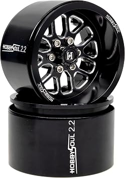 RC 2.2 Beadlock Wheels 40mm Wide 4-Pack Fits TRX4 SCX10 Capra | -11mm negative offset, Black CNC aluminum rims with 12mm hex hub For 1/10 mud rock RC crawler trucks upgrades