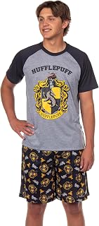Harry Potter Hogwarts Castle Men's House Crest 2 Piece Raglan Pajama Short Set - Gryffindor Slytherin Ravenclaw Hufflepuff