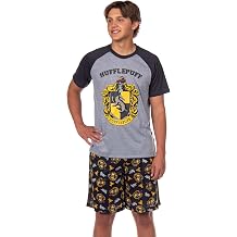 Harry Potter Hogwarts Castle Mens House Crest 2 Piece Raglan Pajama Short Set - Gryffindor Slytherin Ravenclaw Hufflepuff