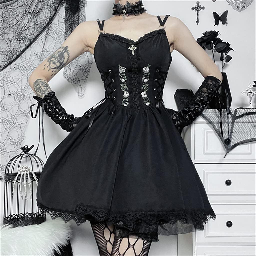 Goth Dress for Teen Girls Juniors Or Women for Cocktail Evening Party: Medium Black 9