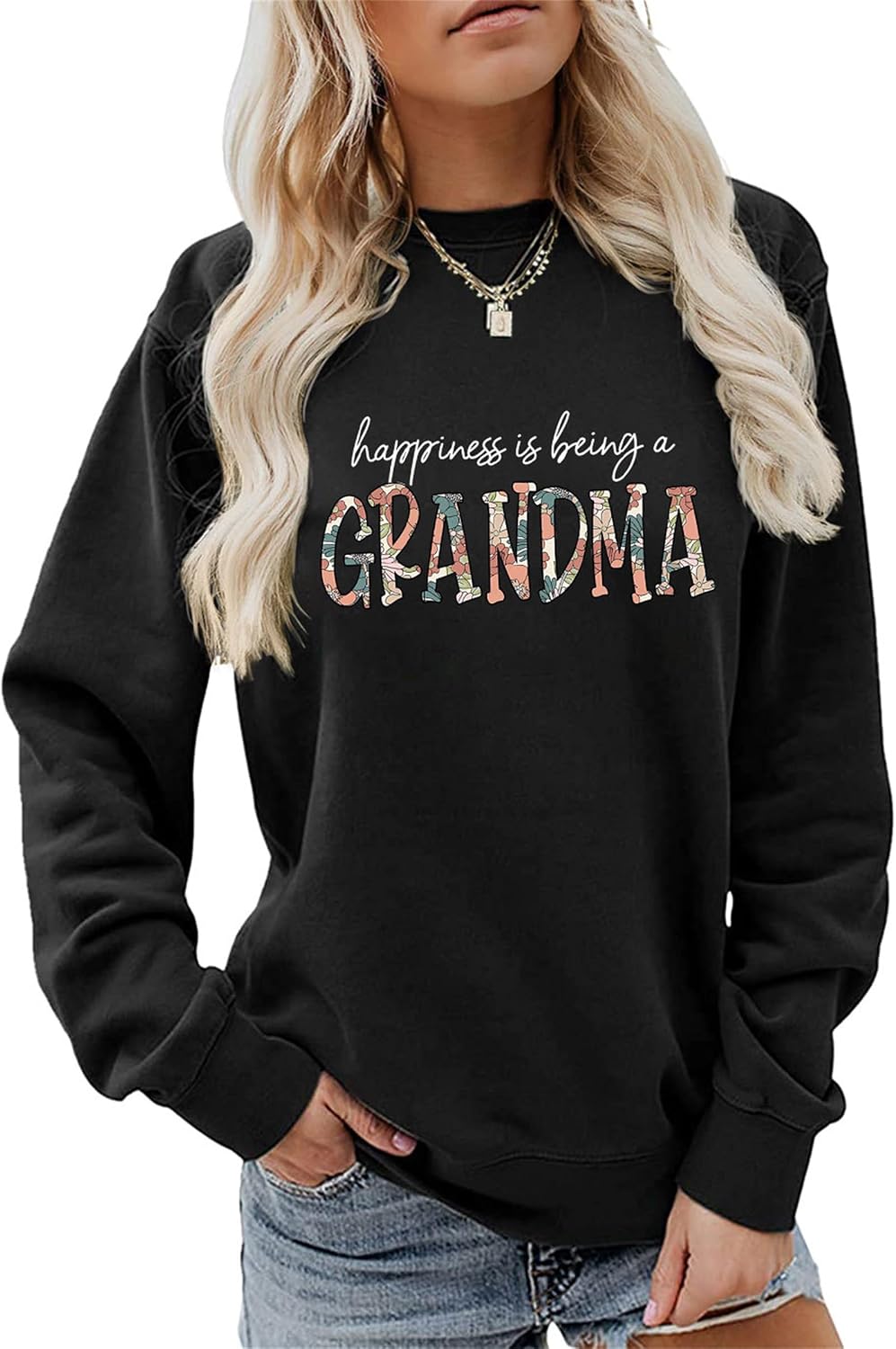 MOM Grandma Great-Grandma Sweatshirt, Grandma Pullover Tops Women Casual Crew Neck Long Sleeve Graphic Sweatshirt