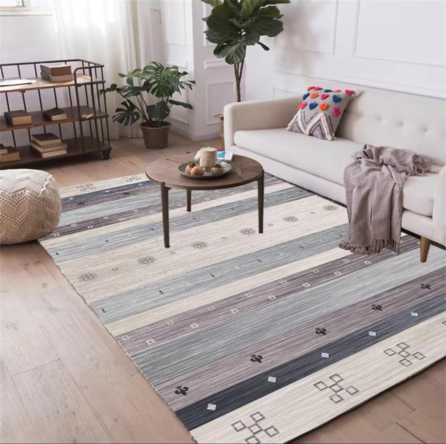 Tapis de salon moderne rectangulaire gris bleu 90x150cm antidérapant pour parquet et carrelage