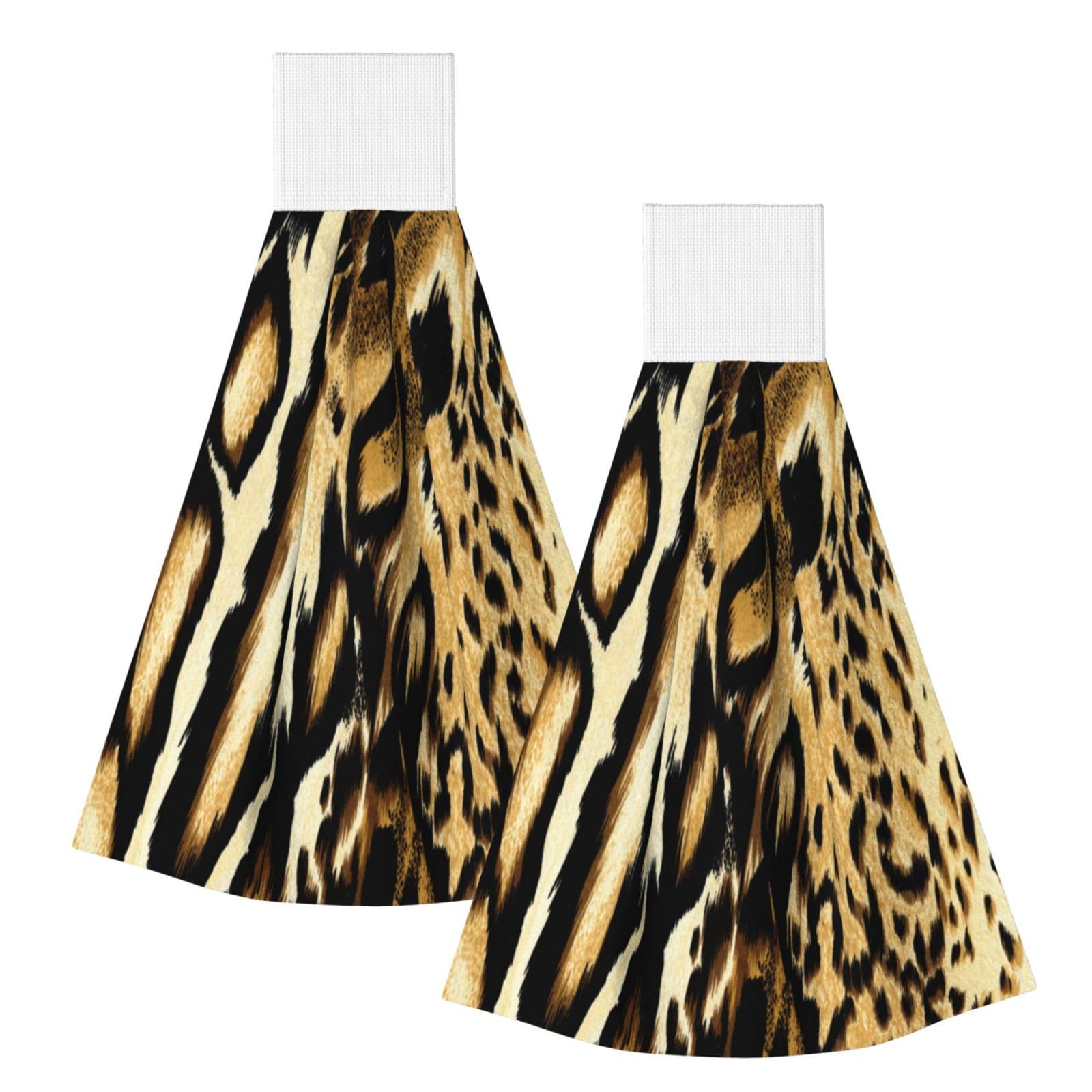 DOPKLNA Leopard Lion Tiger Skin Fur Brindle, 2 Pcs Hanging Coral Fiber Hand Towels for Bathroom, Absorbent Kitchen Towels