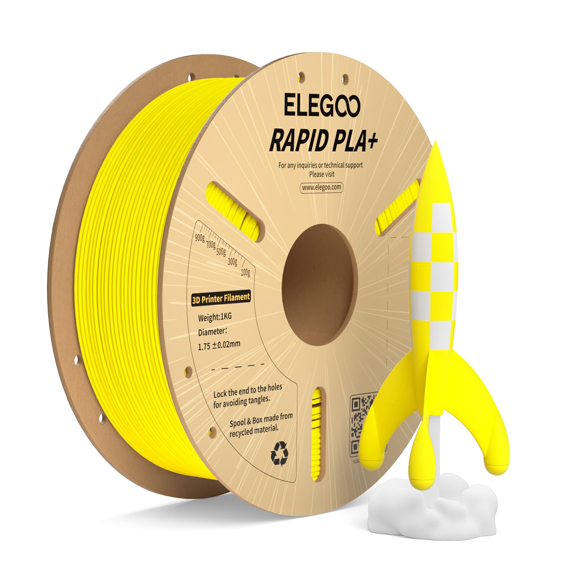 ELEGOO Rapido Filamento PLA+ 1.75mm Giallo 1KG, Alta Velocità 30-600 mm/s, Filamento PLA Plus per Stampante 3D, Precisione Dimensionale +/- 0.02mm, Filamento per La Maggior Parte delle Stampanti 3D