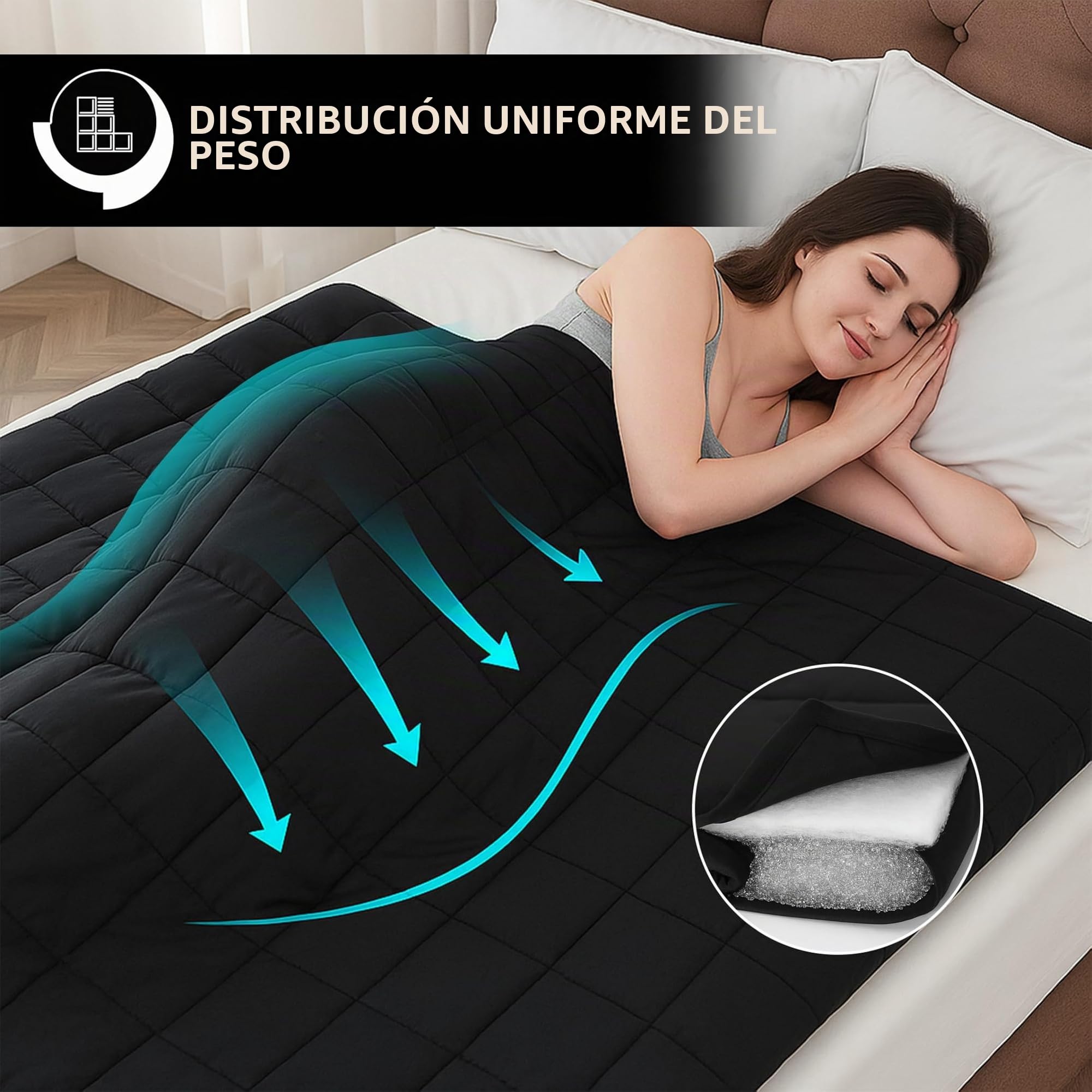 Vonia Manta ponderada 7 kg - 150 x 200 cm - Manta Lastrada Relajante y calmante