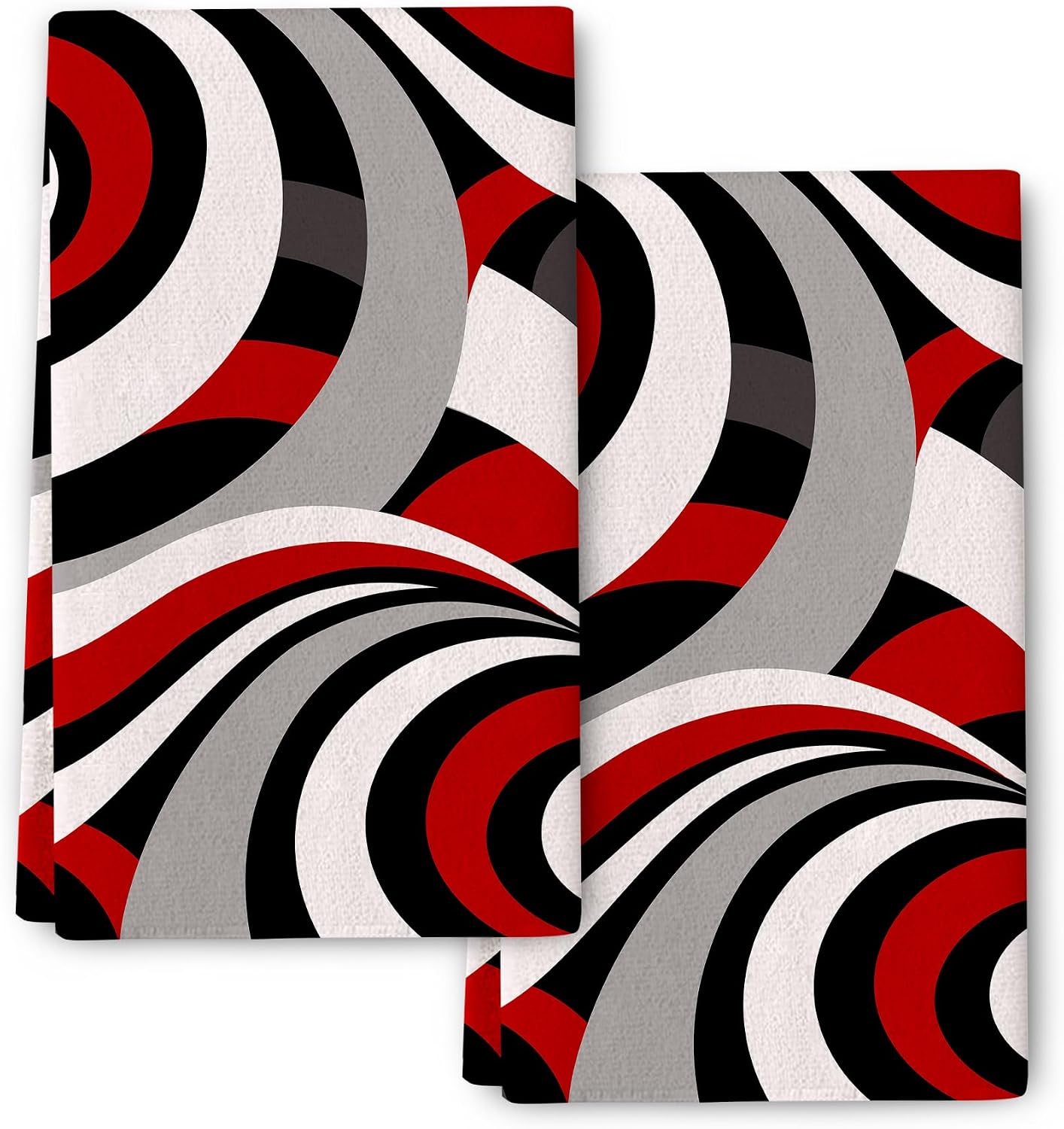 Modern Red Black Grey White Kitchen Dish Towels Set of 2 16"x24" Absorbent Abstract Drying Cloth Black Red Hand Towels for Kitchen Cooking Baking Farmhouse Bathroom Home Decor