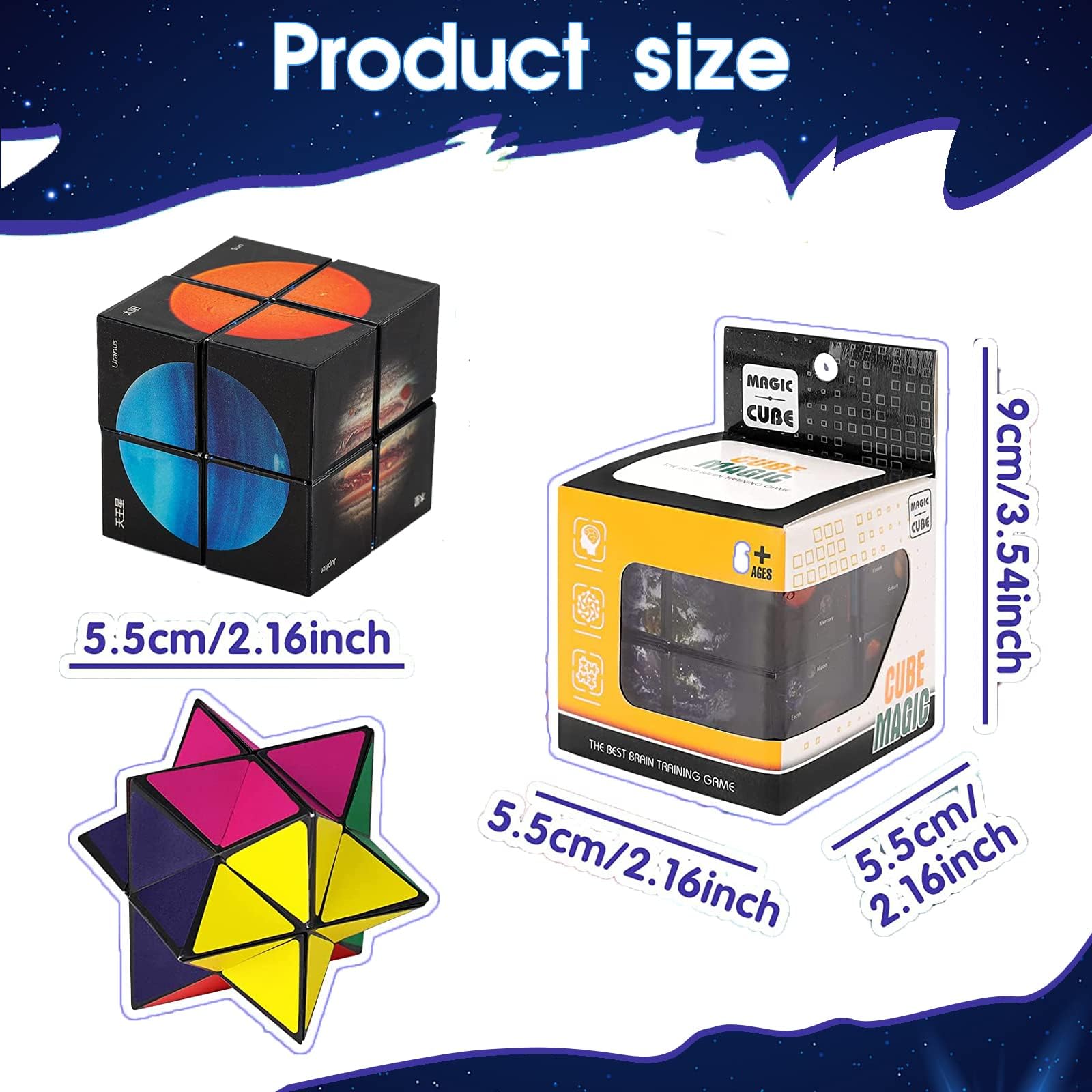 Ainiv Cube Magique 2 En 1 Ciel Étoilé 3D - Jouet Décompression Planète Galaxie Pour Enfants Et Adultes Dès 6 Ans