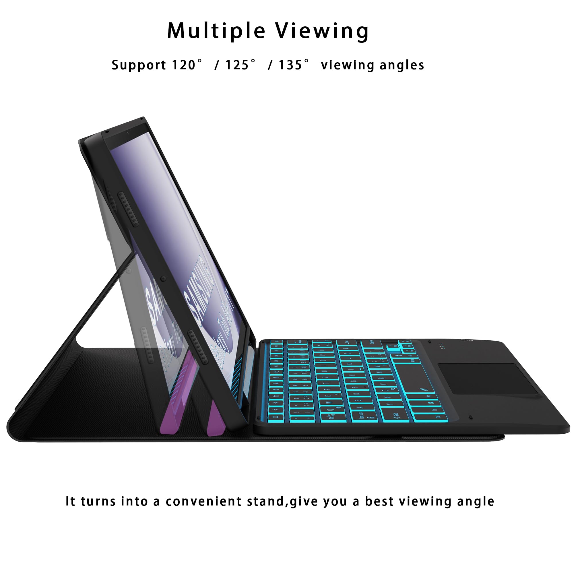 Für Galaxy Tab A9+/A11+ Hülle mit Tastatur - 7 Farben Beleuchtung Abnehmbare Trackpad Tablet Cover - Beleuchtete Deutsches QWERTZ Layout Tastatur mit Stifthalter für Samsung Tab A9 Plus/A11 Plus 11"