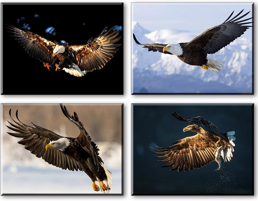 Eagle Canvas Wall Art, 4 Piece Flying Eagles Pictures, Contemporary Animals Canvas Prints for Bedroom (Waterproof, Ready to Hang)