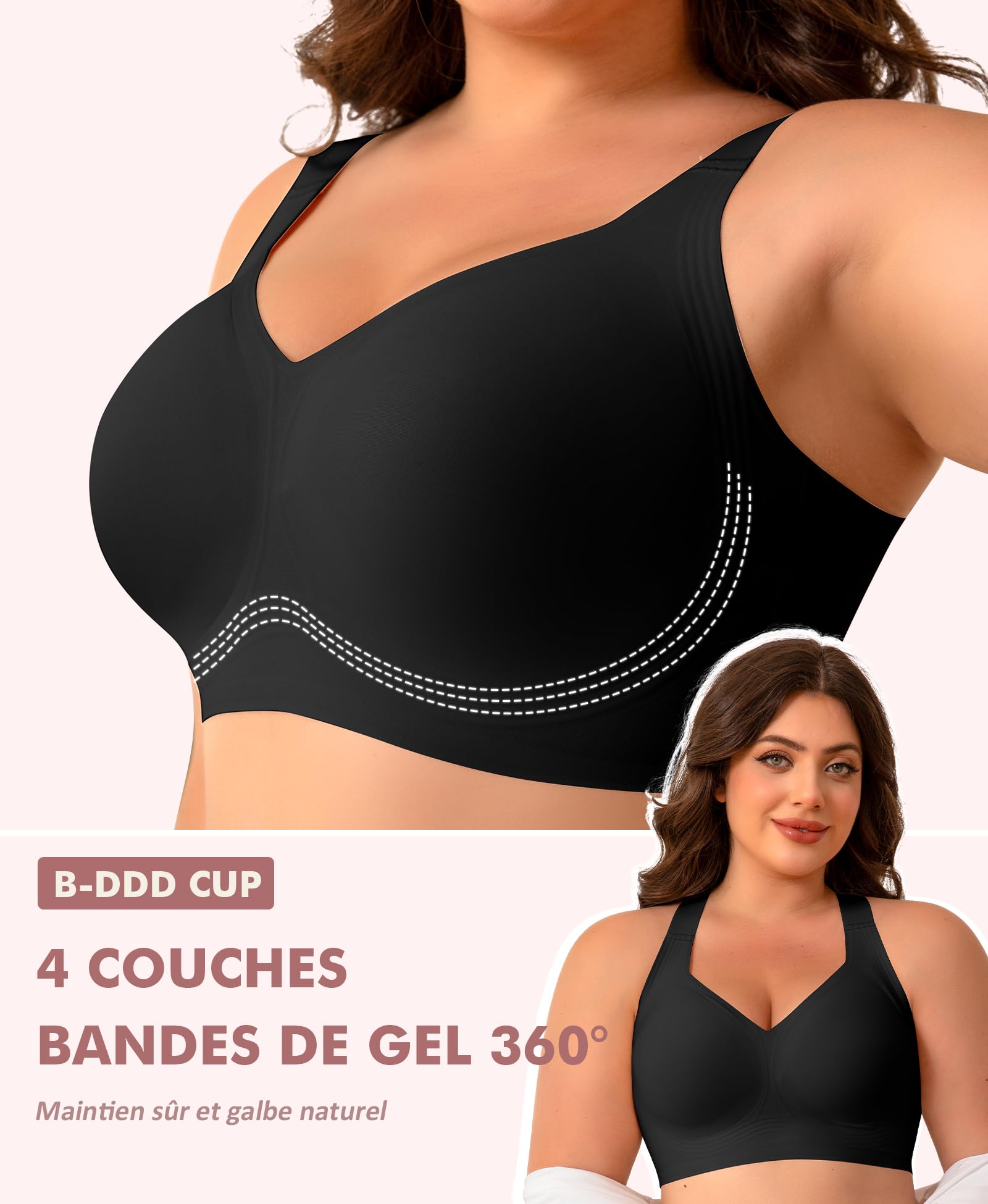 Ganado Femme Soutiens-Gorge sans Armature Confort Grande Taille Brassière avec Coussinets Minimiseurs Brassiere sans Coutures