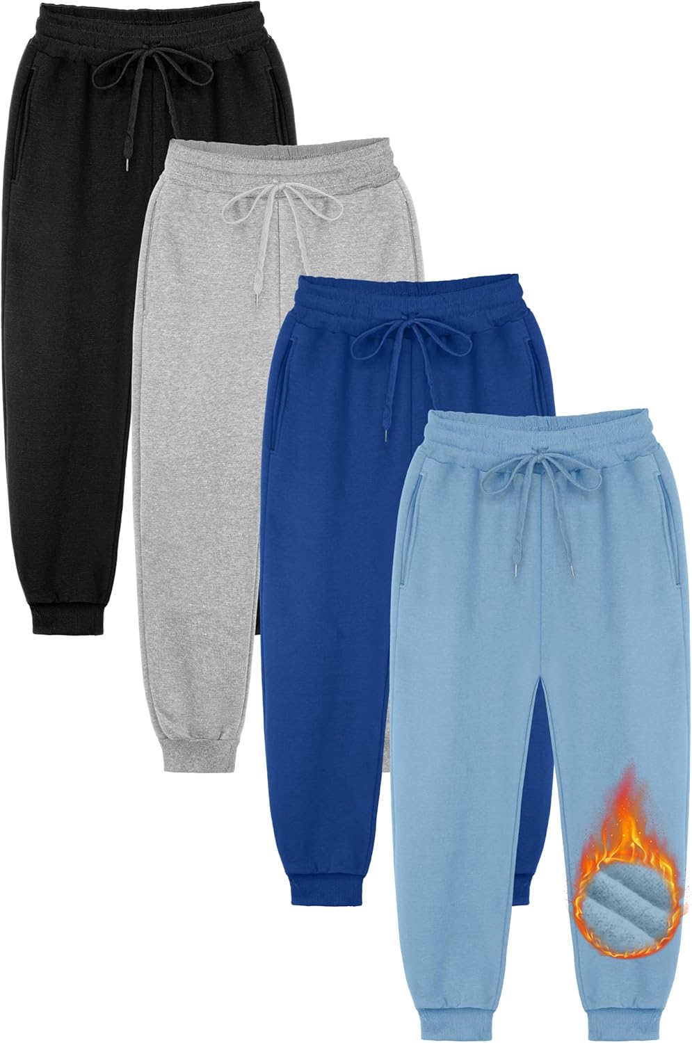 Resinta 4 Pack Boys' Athletic Sweatpants Fleece Active Sweatpants with Pockets Drawstring Jogger Sweatpants