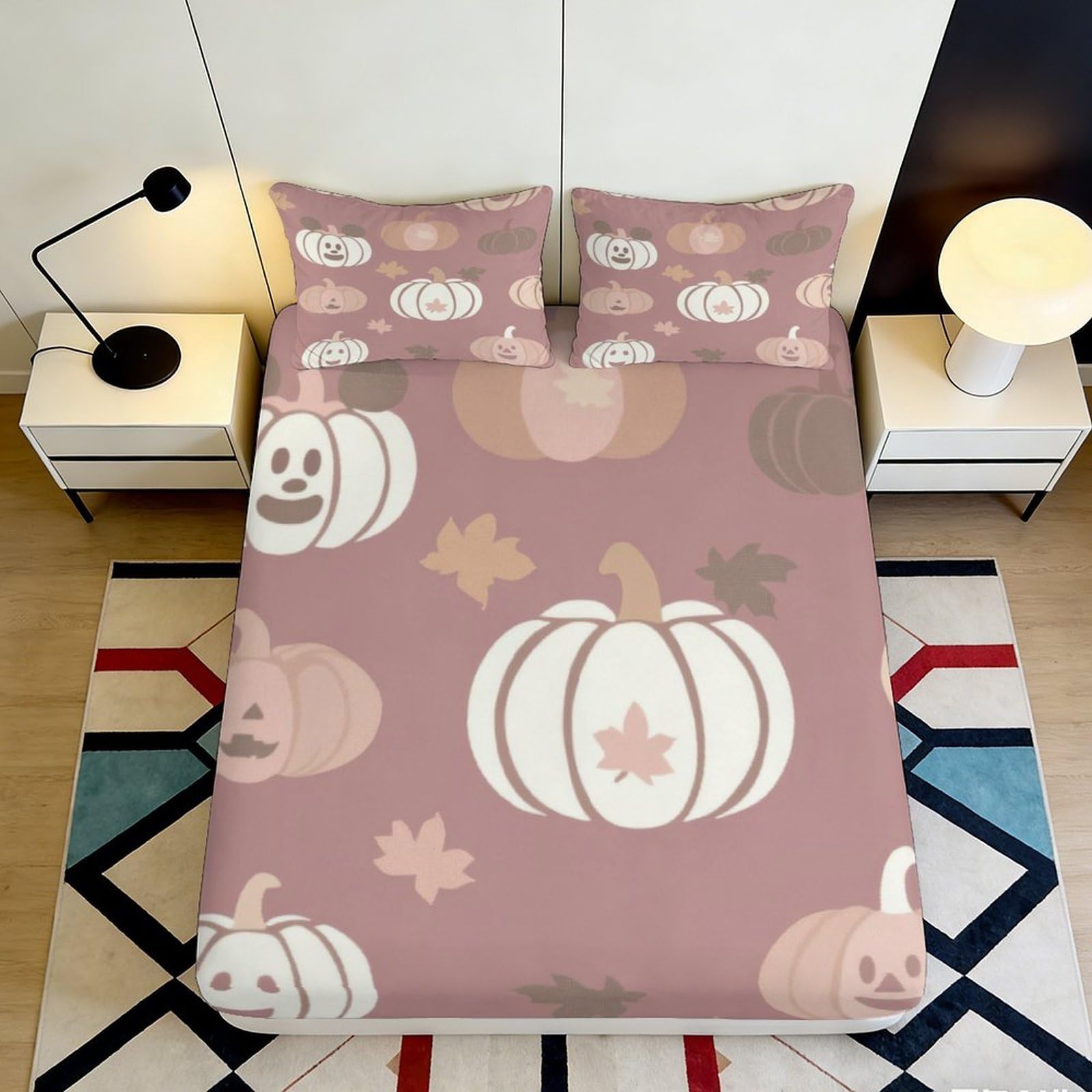 3D Printed Pumpkin Harvest Fitted Sheet Microfiber Soft Breathable Autumn Leaves Bed Cover for Bedroom Dorm Mattress Protection Decor 90x200x25cm