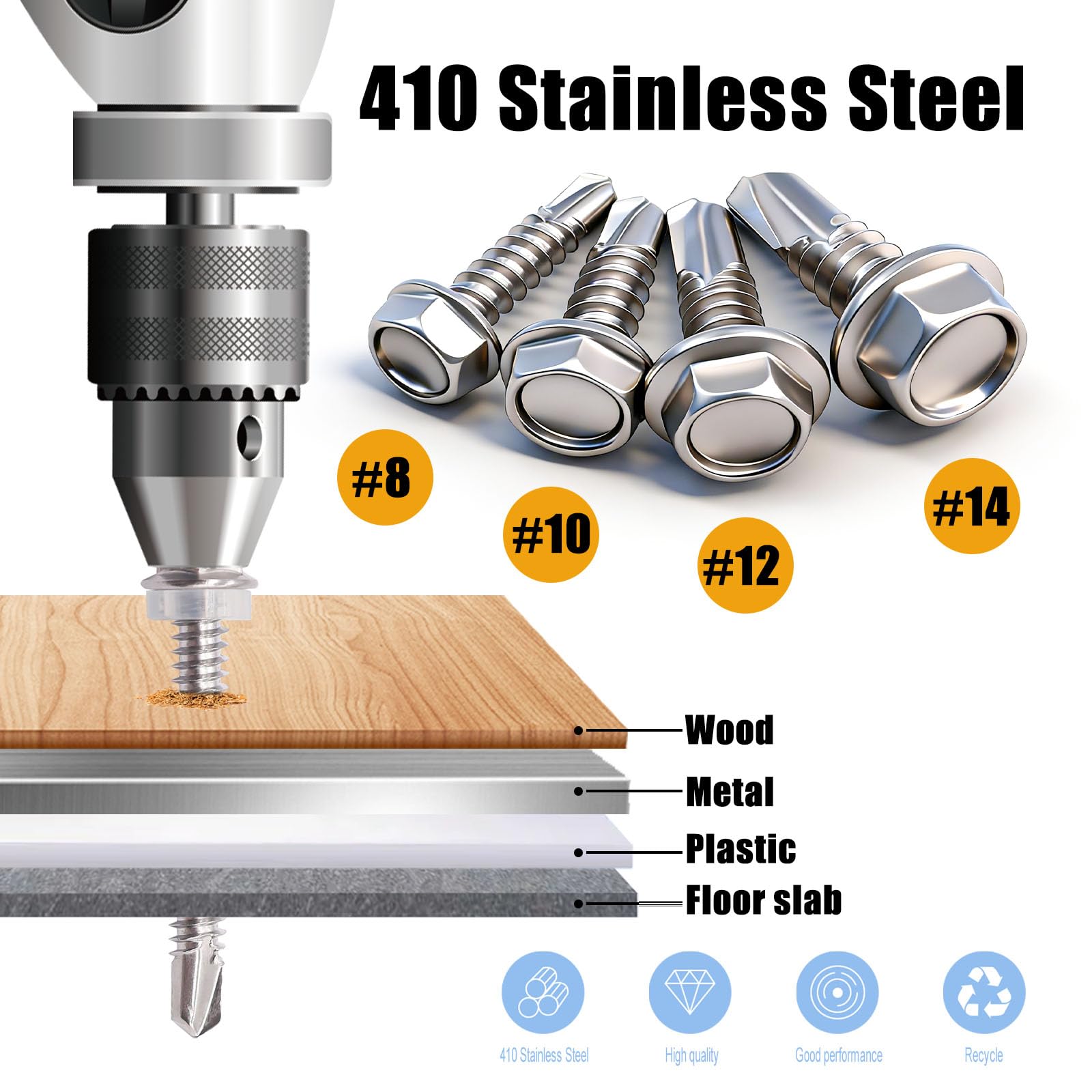 1000 Stainless Steel Self Tapping Screws - #8-#14 -2