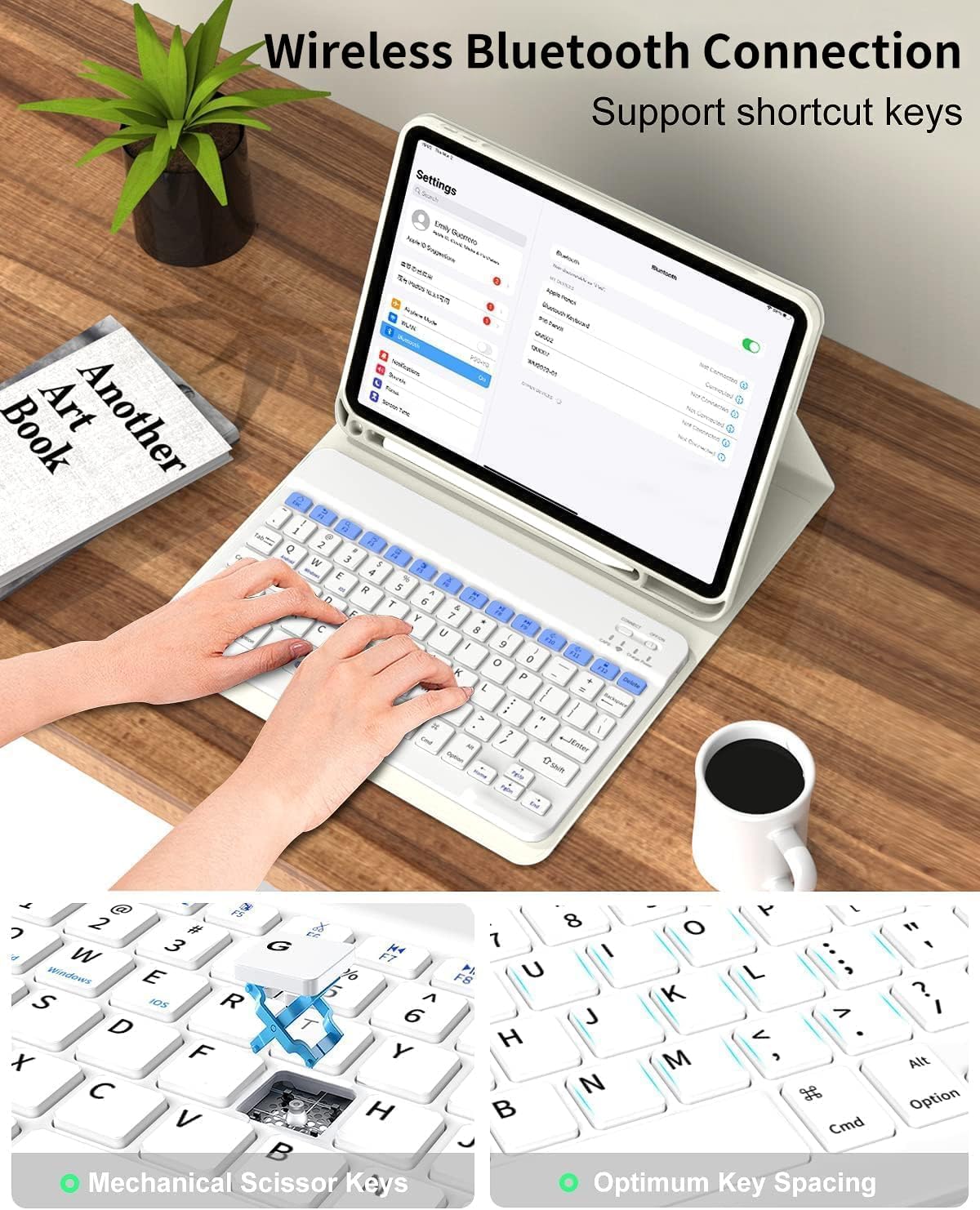 kenke for iPad Air 11 Inch M3/M2 (2025/2024), iPad Air 5/4th Gen (2022/2020) 10.9 Inch Case with Keyboard, Detachable Wireless Bluetooth Keyboard Cover with Left Side Pencil Holder (Cream) - Image 8