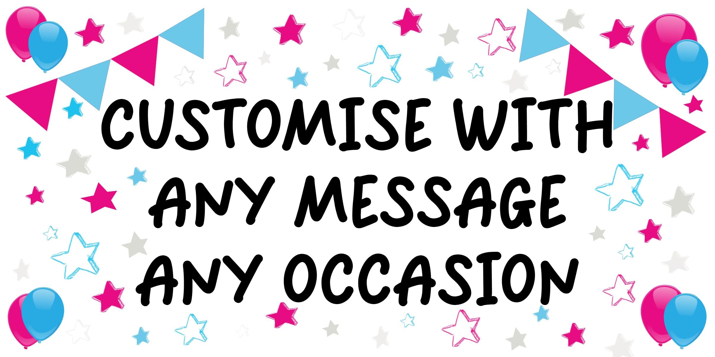 Large Personalised Banner Any Occasion Name with Photo for Men Women Boys Girls (4ftx2ft No Photo, Blue & Pink Stars)